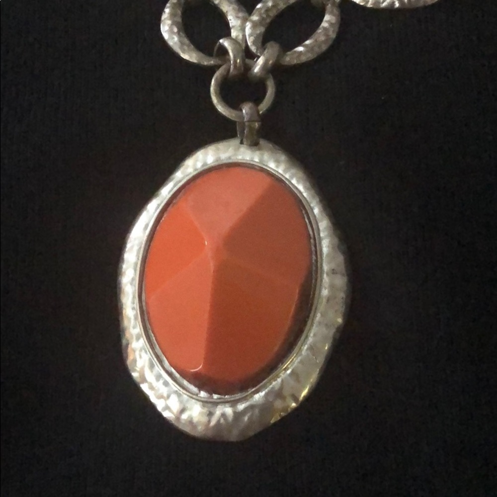 Silver And Orange Statement Necklace - image 2